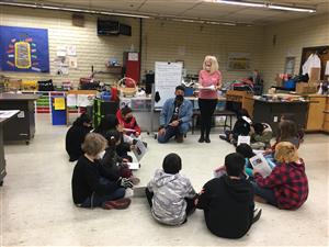 fourth graders talking with members of the Red Cross